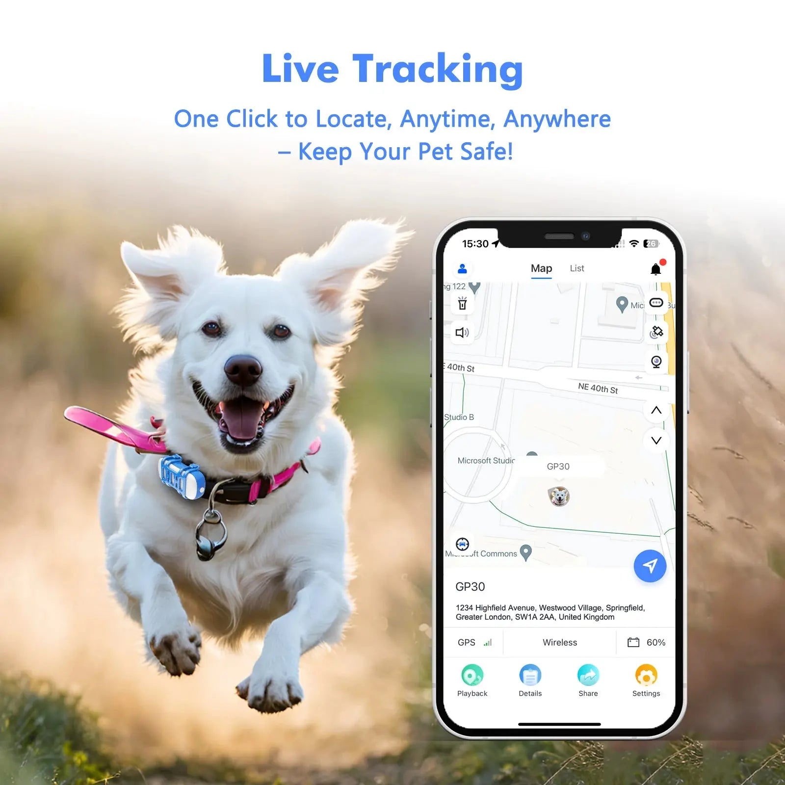 ‌4G Dog Cat GPS Tracker for Pets - Waterproof Smart Locator with App, Live Tracking & Light/Sound Search, Free Trial Included willgetstore